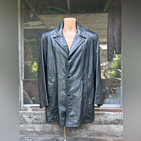Vintage Reed Sportswear Black Leather Blazer Fight Club Classic Car Coat~46L~USA - Picture 1 of 7